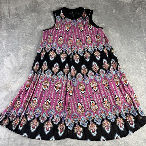 Nicole by Nicole Miller Dress Womens 2 Sleeveless Boho Floral Pleated Fit Flare - Picture 1 of 10